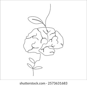 One continuous line drawing of human brain concept. single line of human brain organ illustration.  editable outline
