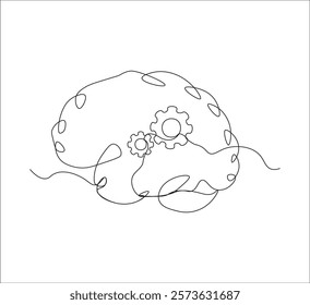One continuous line drawing of human brain concept. single line of human brain organ illustration.  editable outline
