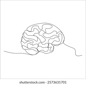 One continuous line drawing of human brain concept. single line of human brain organ illustration.  editable outline
