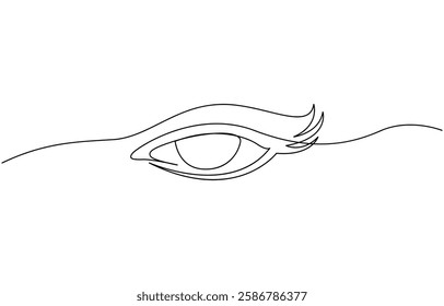 One continuous line drawing of human eye, single line of human eye vector illustration, Single continuous one line art female watch eye, Eye sign in continuous line drawing style.