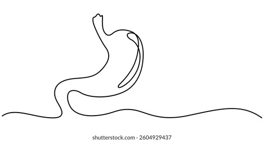 One continuous line drawing of human stomach organs. single line of stomach drawing. illustration of stomachache concept. editable outline, Trendy minimalistic style. Pro Vector illustration.