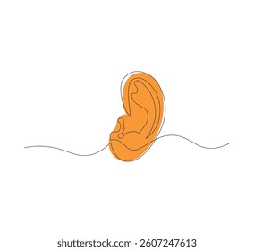 One continuous line drawing of a human ear. Hearing health symbol icon. Editable stroke vector. Scribble vector illustration