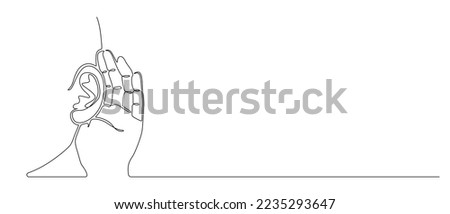 One continuous line drawing of human ear. Icon Symbol of care hear health and sensory aid in simple linear style. Mascot concept for world deaf day editable stroke. Doodle vector illustration