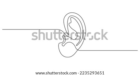 One continuous line drawing of human ear. Icon Symbol of hear health and sensory aid in simple linear style. Mascot concept for world deaf day editable stroke. Doodle vector illustration