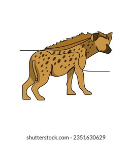 Eine fortlaufende Zeichnung von Hyena ist ein Tier, das in seinem natürlichen Lebensraum lebt und nicht von Menschen mit weißem Hintergrund domestiziert wird. Wildtierdesign im einfachen linearen Stil. Wildtierdesign.