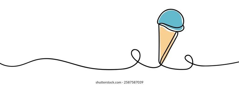 One continuous line drawing of ice cream in a bowl. Ice cream freehand drawn silhouette illustration. Vector line art isolated on white background
