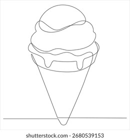 One continuous line drawing ice cream cone summer beach concepy vector illustration