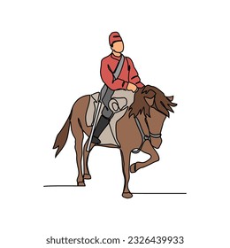One continuous line drawing of illustration of a soldier riding a horse during war. soldier riding a horse concept in simple linear style continuous line. soldier concept vector illustration.