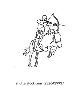 One continuous line drawing of illustration of a soldier riding a horse and holding a weapon during war. soldier riding a horse concept in simple linear style. soldier concept vector illustration.