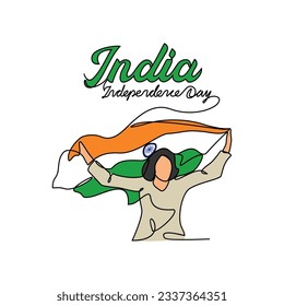 Eine durchgehende Zeichnung des Independence Day mit weißem Hintergrund. Patriotisches Symboldesign im einfachen linearen Stil. Indien Independence Day Design Konzept Vektorgrafik.