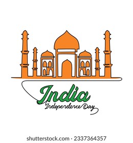 One continuous line drawing of India Independence Day with white background. Patriotic symbol design in simple linear style. India Independence day design concept vector illustration.