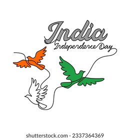 One continuous line drawing of India Independence Day with white background. Patriotic symbol design in simple linear style. India Independence day design concept vector illustration.