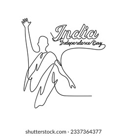 One continuous line drawing of India Independence Day with white background. Patriotic symbol design in simple linear style. India Independence day design concept vector illustration.