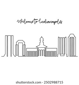 Un dibujo de línea continua de la Ilustración vectorial del horizonte de Indianápolis. Ciudad moderna en EE.UU. en concepto de diseño de Vector de estilo lineal simple. Gran ciudad en Estados Unidos. Edificio emblemático del horizonte arquitectónico