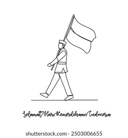 Un dibujo de línea continua del día de la independencia de Indonesia el 17 de agosto. Diseño del día de la independencia de Indonesia en Ilustración vectorial de estilo lineal simple. Bahasa Translate: Día de la independencia de Indonesia.