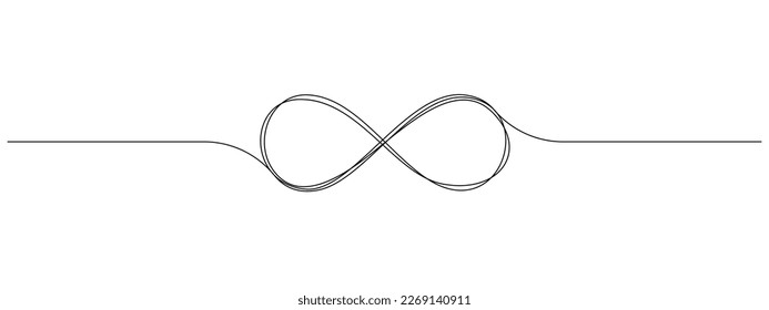 Un plano de línea continuo del símbolo Infinity. Icono de loop mobius y concepto de amor interminable en un estilo lineal simple. Trazo editable. Ilustración vectorial Doodle thon