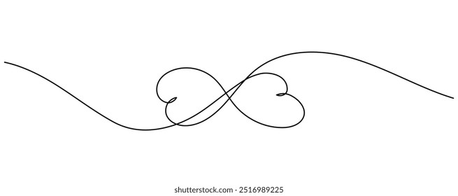 One continuous line drawing of infinity love sign, forever love symbol. Editable stroke hearts in linear style vector border frame design element for Valentine's Day banner, wedding invitation
