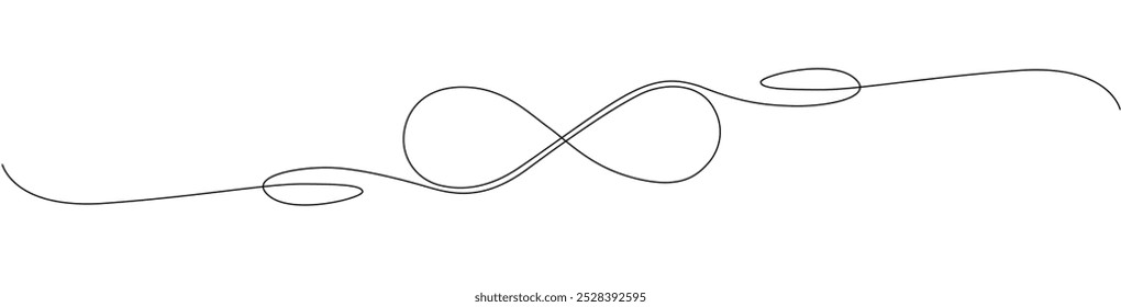 One continuous line drawing of Infinity symbol. Loop mobius icon and endless forever love concept in simple linear style. Editable stroke. Doodle thon vector illustration