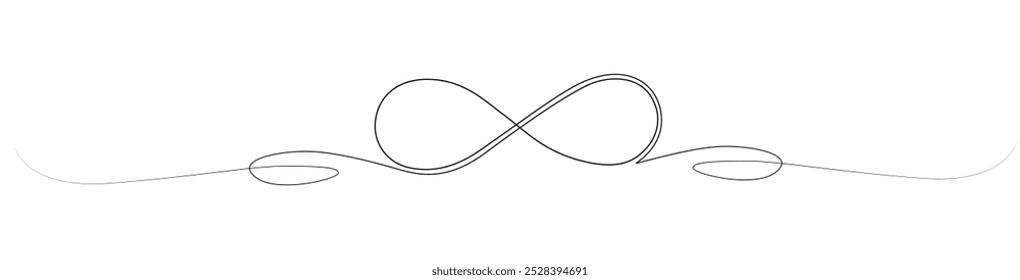 One continuous line drawing of Infinity symbol. Loop mobius icon and endless forever love concept in simple linear style. Editable stroke. Doodle thon vector illustration