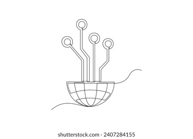 One continuous line drawing of Information technology concept. Doodle vector illustration in simple linear style.