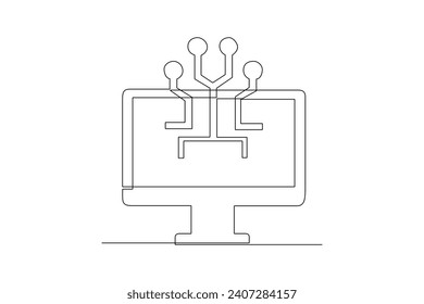 One continuous line drawing of Information technology concept. Doodle vector illustration in simple linear style.