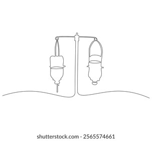 One continuous line drawing of infusion bag . Single line of infusion bag vector illustration


