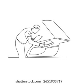 One continuous line drawing of instrument car check vector design illustration. Car factory activity themes design in simple linear vector concept. Suitable for business campaign and asset design.