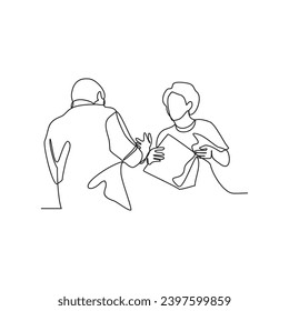 One continuous line drawing of interaction between sellers and buyers in traditional markets vector illustration. Traditional market illustration simple linear style vector concept. Market activity.