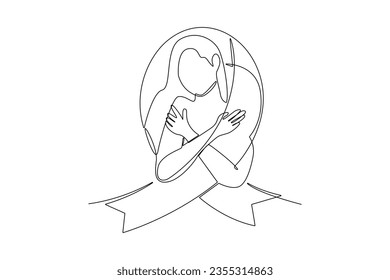 One continuous line drawing of International breast cancer awareness month concept. Doodle vector illustration in simple linear style. 