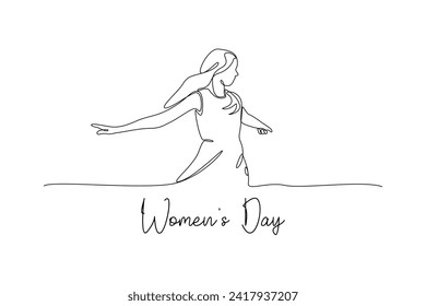 One continuous line drawing of International Women's Day concept. Doodle vector illustration in simple linear style.