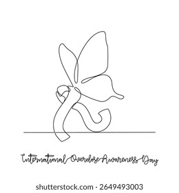 One continuous line drawing of International Overdose Awareness Day vector illustration. International Overdose Awareness Day themes design concept in simple linear continuous line. August event day.