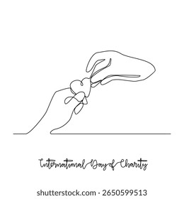 One continuous line drawing of International Day of Charity vector illustration. International Day of Charity  themes design concept in simple linear continuous line. Great design for social campaign.