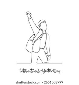 One continuous line drawing of International Youth Day vector illustration. International Youth Day themes design concept in simple linear continuous line. Great for campaign and business purpose.