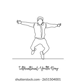 Um desenho de linha contínua da ilustração vetorial do Dia Internacional da Juventude. Os temas do Dia Internacional da Juventude projetam o conceito em linha contínua linear simples. Excelente para fins de campanha e negócios.