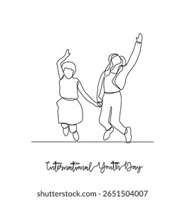 One continuous line drawing of International Youth Day vector illustration. International Youth Day themes design concept in simple linear continuous line. Great for campaign and business purpose.