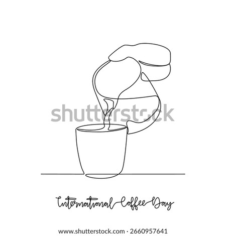 One continuous line drawing of International Coffee Day vector illustration. International Coffee Day themes design concept in simple linear continuous line. Great vector design for coffee campaign.