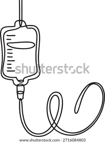 One continuous line drawing of an intravenous drip bag. Medical infusion concept for patient treatment. Hospital equipment for delivering fluids and medication. Health care and medical procedure symbol. Modern vector illustration of a hospital IV bag used for therapy and recovery.
