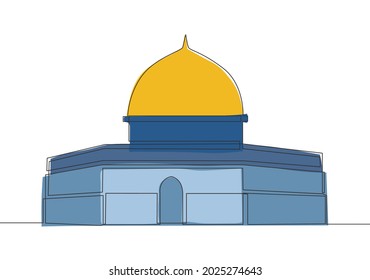 Un continuo dibujo de la línea histórica islámica masjid o mezquita Domo de la Roca. El antiguo edificio que utiliza como lugar de culto a los musulmanes trazado de líneas únicas ilustración vectorial