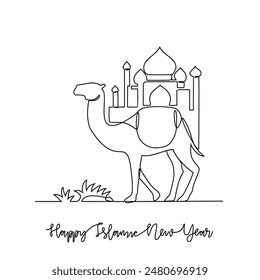 Eine durchgehende Linienzeichnung der islamischen Vektorillustration zum Neuen Jahr. Islamische Religionsthemen gestalten mit simpler linearer Vektorgrafik. Mit dem Neuen Jahr beginnt der Hijri-Kalender