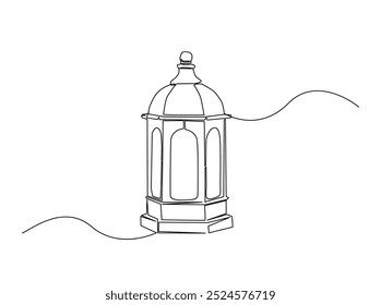 Un dibujo de línea continua de la ilustración de la linterna islámica se puede utilizar para el ramadán y el concepto de led mubarak.  