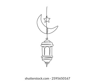 One continuous line drawing of islamic lantern illustration can use for ramadan and ied mubarak concept.  