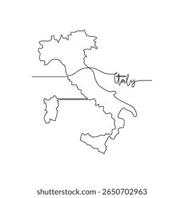Eine durchgehende Linie Zeichnung von Italien Signatur Themen Design Vektorgrafik. Italien Karte in einfachen linearen Stil Vektor Design Konzept. Gutes Design-Illustration für Tourismus und Reisekampagne.