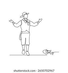 One continuous line drawing of Italy signature themes design vector illustration. Italy national clothes in simple linear style vector design concept. Good design for tourism and travel campaign.