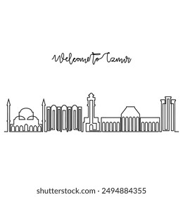 One continuous line drawing of Izmir skyline vector illustration. Modern city in Turkey in simple linear style vector design concept. Big city in Turkey. Iconic architectural skyline building design.