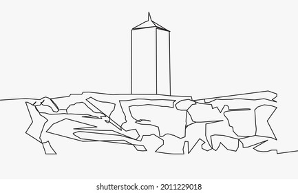 One continuous line drawing of JABAL RAHMAH - MOUNT ARAFAT - MECCA, SAUDI ARABIA. . This is the place where Adam and Eve met after being overthrown from heaven.