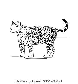 One continuous line drawing of Jaguar is animal that lives in its natural habitat and is not domesticated by humans with white background.Wild animal design in simple linear style.Wild animal design.