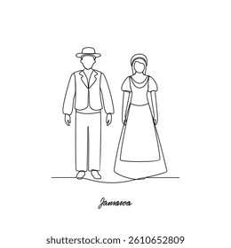 One continuous line drawing of Jamaica traditional clothes vector illustration. North America traditional clothes concept in simple linear style. Fashion and beauty for educational and asset purpose