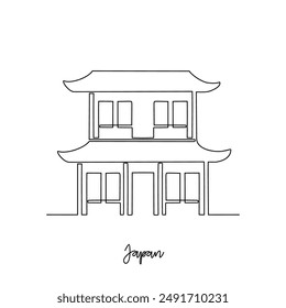 One continuous line drawing of Japan traditional house vector illustration. Asia country traditional house in simple linear style vector design concept. Historical education for all students people.