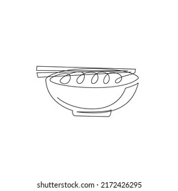 One continuous line drawing Japanese spicy noodles logo emblem Fast food cafe shop logotype template concept Modern single line draw design vector illustration