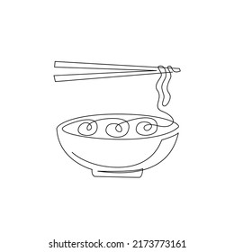 One continuous line drawing Japanese spicy noodles logo emblem Fast food cafe shop logotype template concept Modern single line draw design vector illustration